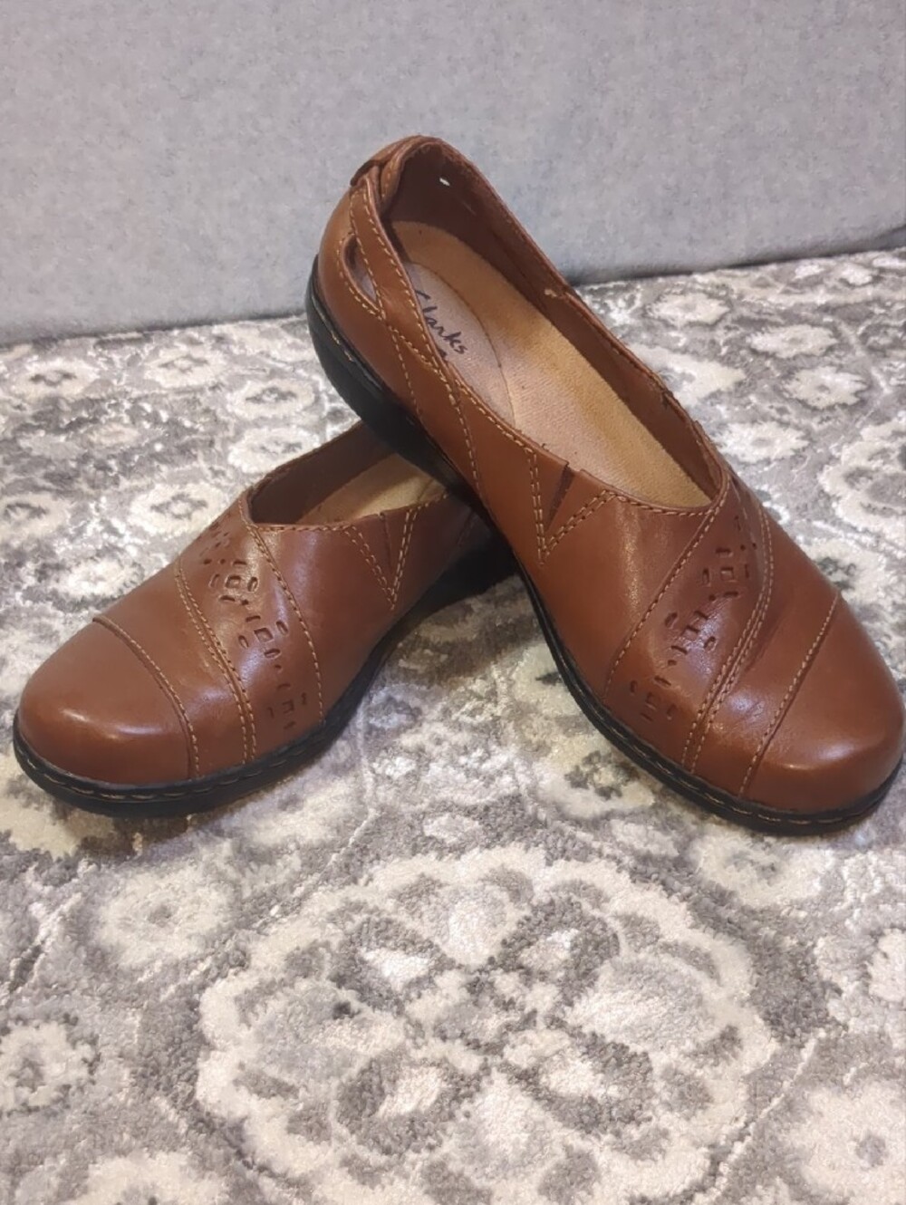 Clarks Collection Evianna Fig Brown Leather Slip On Loafer Shoes 8.5 M 26108336